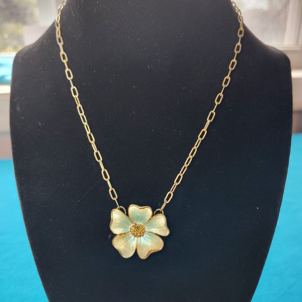 Flower Pendant necklace blue and white enamel magnolia? dogwood?